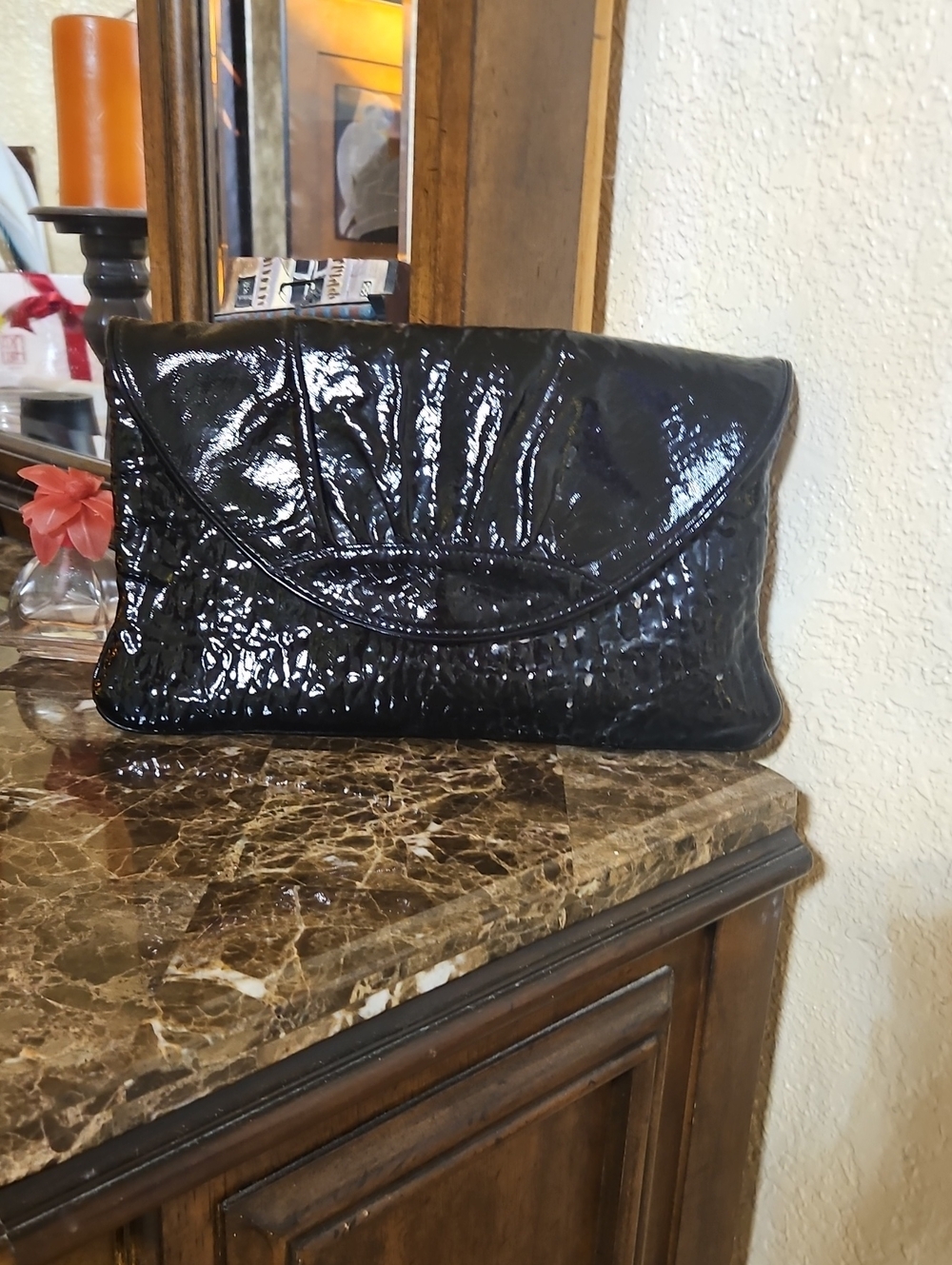 Lauren Merkin Black Patent Envelope Clutch